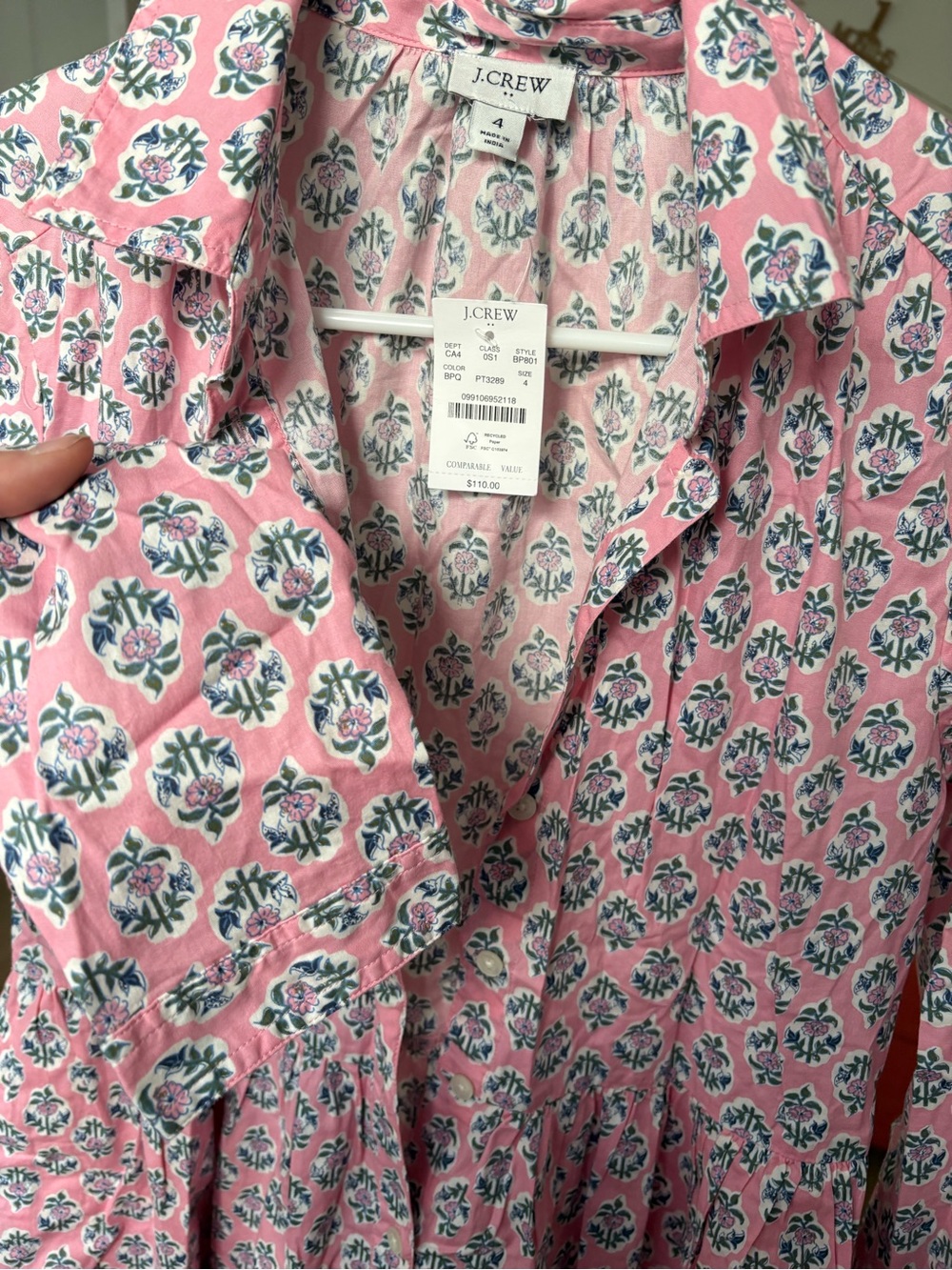 J. Crew Pink Floral Long Sleeve Shirt Dress - Picture 3 of 3